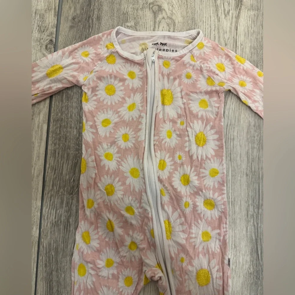 Little Sleepies Pink and White Daisy Footies Pajamas